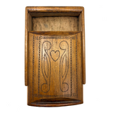 To Celia Woods from Aunt Rena, 1862, Vermont: Perfect Condition Carved Out, Chip Carved Blonde Wood Slide Lid Box with Heart