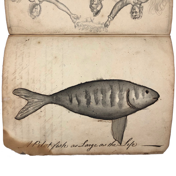 1783 British Notebook, Partial, with Ships, Fish, Geometry, etc.