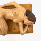 Marvelous Carved, Polychromed Reclining Nude on Box Top