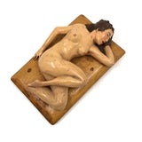 Marvelous Carved, Polychromed Reclining Nude on Box Top