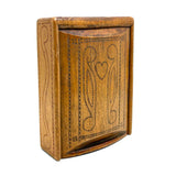 To Celia Woods from Aunt Rena, 1862, Vermont: Perfect Condition Carved Out, Chip Carved Blonde Wood Slide Lid Box with Heart