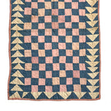 Checkerboard with Flying Geese, Gorgeous Old Crib Quilt in Pinks, Cream and Indigo