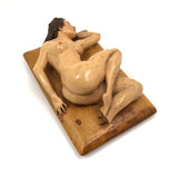 Marvelous Carved, Polychromed Reclining Nude on Box Top