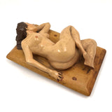 Marvelous Carved, Polychromed Reclining Nude on Box Top