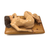 Marvelous Carved, Polychromed Reclining Nude on Box Top