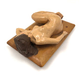 Marvelous Carved, Polychromed Reclining Nude on Box Top