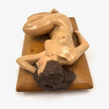 Marvelous Carved, Polychromed Reclining Nude on Box Top