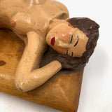 Marvelous Carved, Polychromed Reclining Nude on Box Top