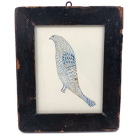 Blue Bird! Charming 19th Century Cutout Ink Drawing in Terrific Primitive Period Frame
