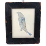Blue Bird! Charming 19th Century Cutout Ink Drawing in Terrific Primitive Period Frame