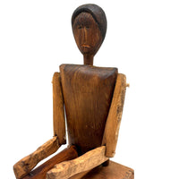SOLD Unusual Older Inuit Carved Articulated Figure with Sad Face and Sinew Joints