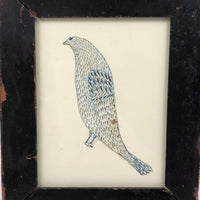 Blue Bird! Charming 19th Century Cutout Ink Drawing in Terrific Primitive Period Frame