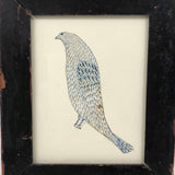 Blue Bird! Charming 19th Century Cutout Ink Drawing in Terrific Primitive Period Frame