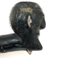 Antique Blackened Red Clay Pipe Bowl with Face