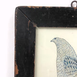 Blue Bird! Charming 19th Century Cutout Ink Drawing in Terrific Primitive Period Frame