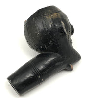 Antique Blackened Red Clay Pipe Bowl with Face