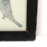 Blue Bird! Charming 19th Century Cutout Ink Drawing in Terrific Primitive Period Frame