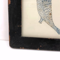Blue Bird! Charming 19th Century Cutout Ink Drawing in Terrific Primitive Period Frame