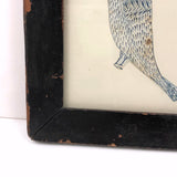 Blue Bird! Charming 19th Century Cutout Ink Drawing in Terrific Primitive Period Frame