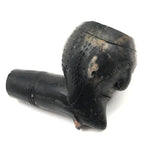 Antique Blackened Red Clay Pipe Bowl with Face