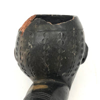 Antique Blackened Red Clay Pipe Bowl with Face