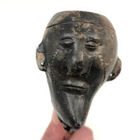 Antique Blackened Red Clay Pipe Bowl with Face