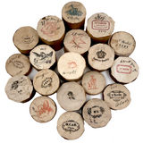 Lovely and Unusual Set of Antique Wooden Ribbon Spools with Hand Printed Paper Labels