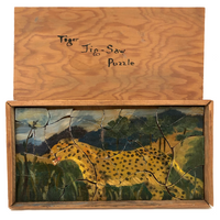 Tiger That Looks to Be a Cheetah, Handmade, Hand-painted Folk Art Puzzle in Custom Box