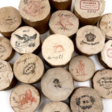 Lovely and Unusual Set of Antique Wooden Ribbon Spools with Hand Printed Paper Labels