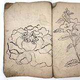 Beautiful 1849 Japanese Sketchbook Filled with Ink Drawings of Plants and Birds