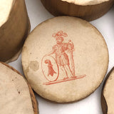 Lovely and Unusual Set of Antique Wooden Ribbon Spools with Hand Printed Paper Labels