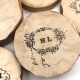 Lovely and Unusual Set of Antique Wooden Ribbon Spools with Hand Printed Paper Labels