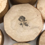 Lovely and Unusual Set of Antique Wooden Ribbon Spools with Hand Printed Paper Labels