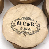 Lovely and Unusual Set of Antique Wooden Ribbon Spools with Hand Printed Paper Labels