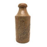 Wonderful Antique Folk Art Stoneware Bottle with Incised Figure and Bird