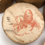 Lovely and Unusual Set of Antique Wooden Ribbon Spools with Hand Printed Paper Labels