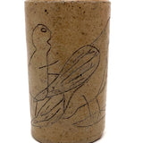 Wonderful Antique Folk Art Stoneware Bottle with Incised Figure and Bird