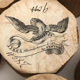 Lovely and Unusual Set of Antique Wooden Ribbon Spools with Hand Printed Paper Labels