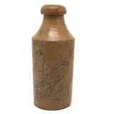 Wonderful Antique Folk Art Stoneware Bottle with Incised Figure and Bird