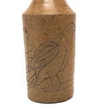 Wonderful Antique Folk Art Stoneware Bottle with Incised Figure and Bird