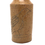 Wonderful Antique Folk Art Stoneware Bottle with Incised Figure and Bird