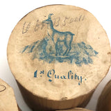 Lovely and Unusual Set of Antique Wooden Ribbon Spools with Hand Printed Paper Labels