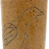 Wonderful Antique Folk Art Stoneware Bottle with Incised Figure and Bird