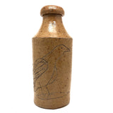 Wonderful Antique Folk Art Stoneware Bottle with Incised Figure and Bird