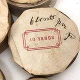 Lovely and Unusual Set of Antique Wooden Ribbon Spools with Hand Printed Paper Labels
