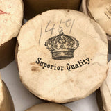 Lovely and Unusual Set of Antique Wooden Ribbon Spools with Hand Printed Paper Labels