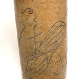 Wonderful Antique Folk Art Stoneware Bottle with Incised Figure and Bird