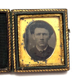 Cased Sixteenth Plate Early Tintype Portrait of Soulful Looking Man in Hat