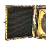 Cased Sixteenth Plate Early Tintype Portrait of Soulful Looking Man in Hat