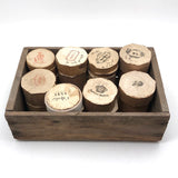 Lovely and Unusual Set of Antique Wooden Ribbon Spools with Hand Printed Paper Labels